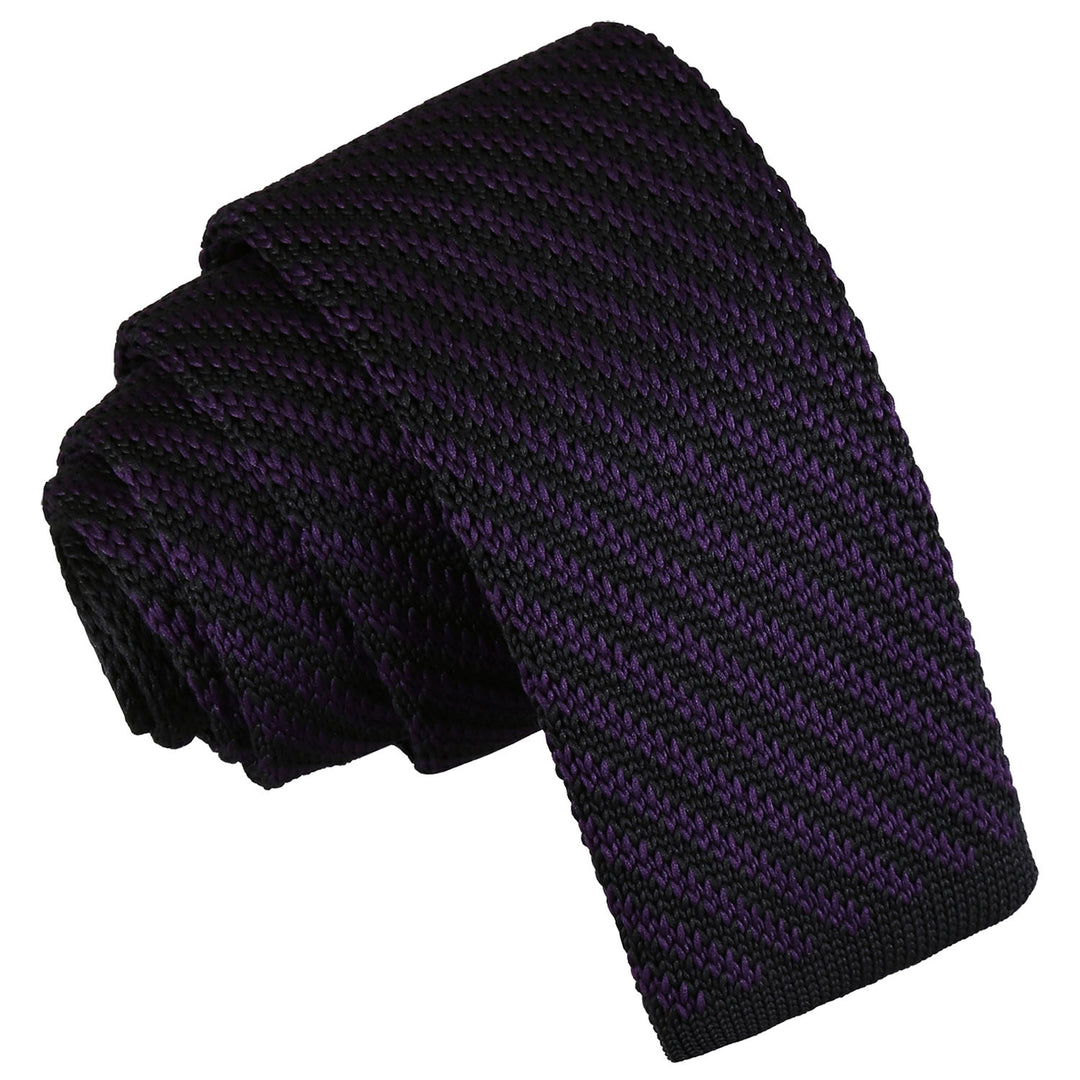 Diagonal Stripe Knitted Skinny Tie - Black and Navy - Well Dapper