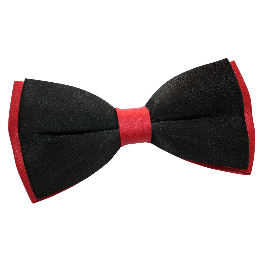 Black and Red Plain Satin 2 Toned Pre Tied Bow Tie