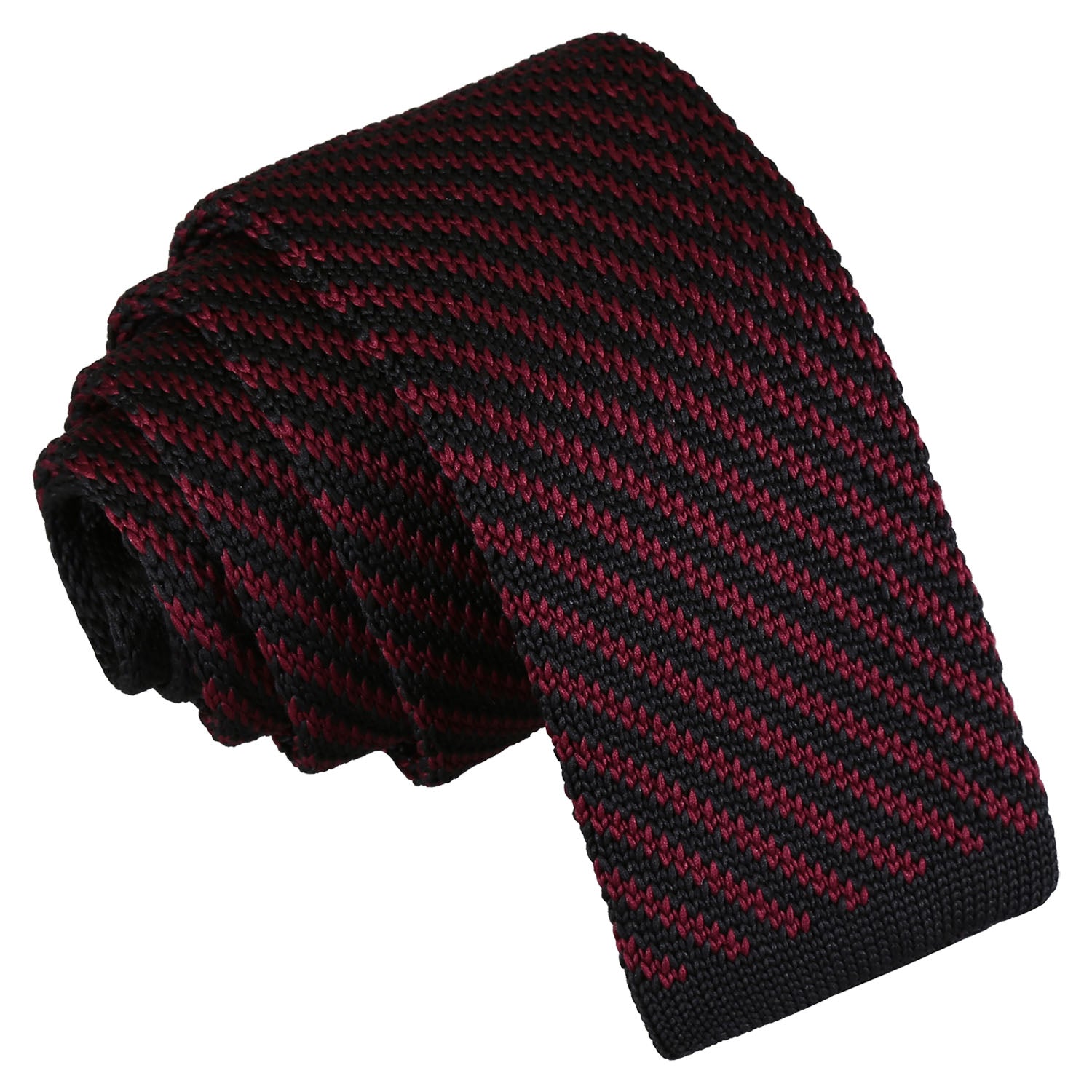 Black and Burgundy Diagonal Stripe Knitted Skinny Tie