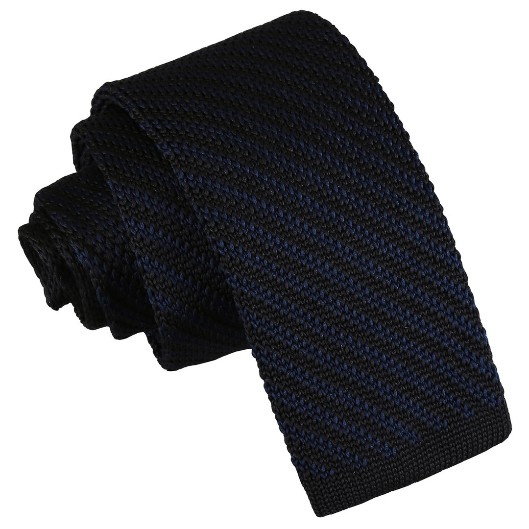 Diagonal Stripe Knitted Skinny Tie - Black and Burgundy - Well Dapper