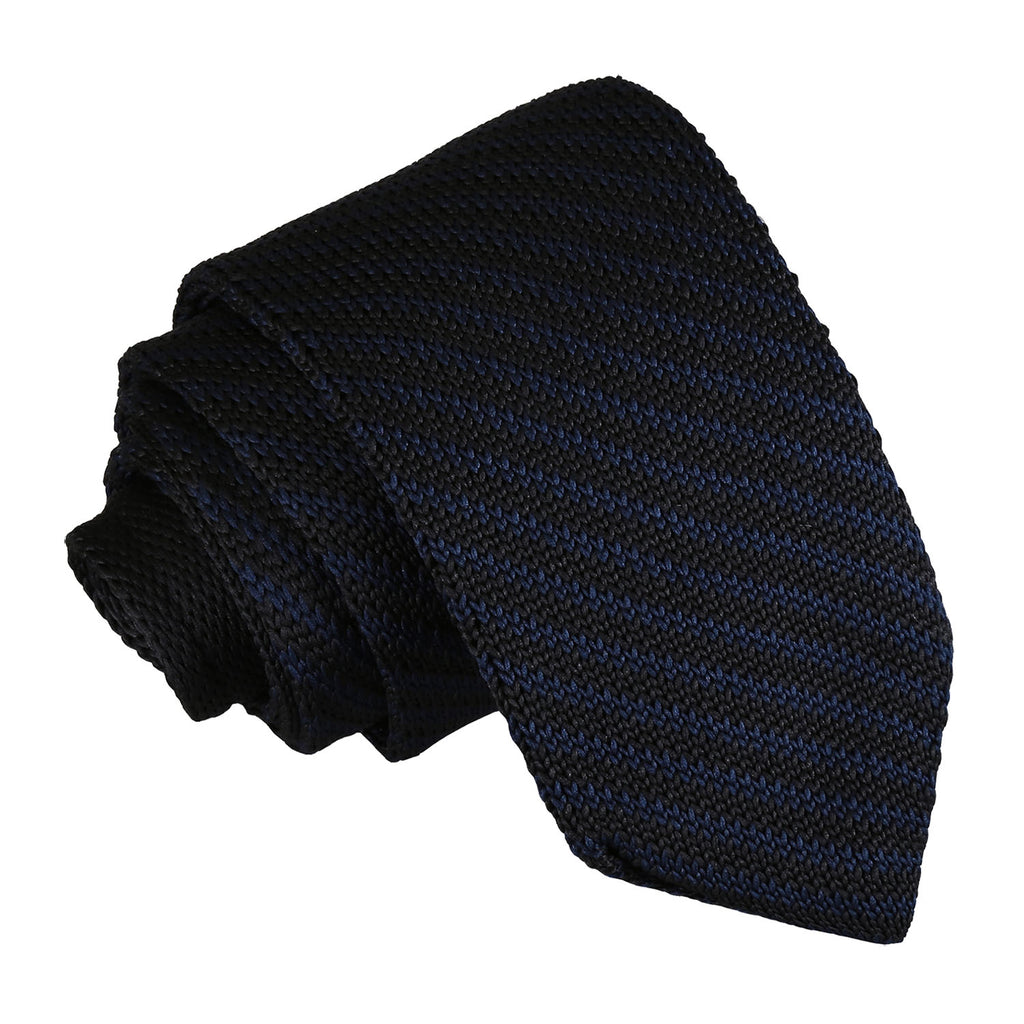 Black and Navy Diagonal Stripe Knitted Slim Tie