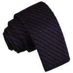 Black and Purple Diagonal Stripe Knitted Skinny Tie