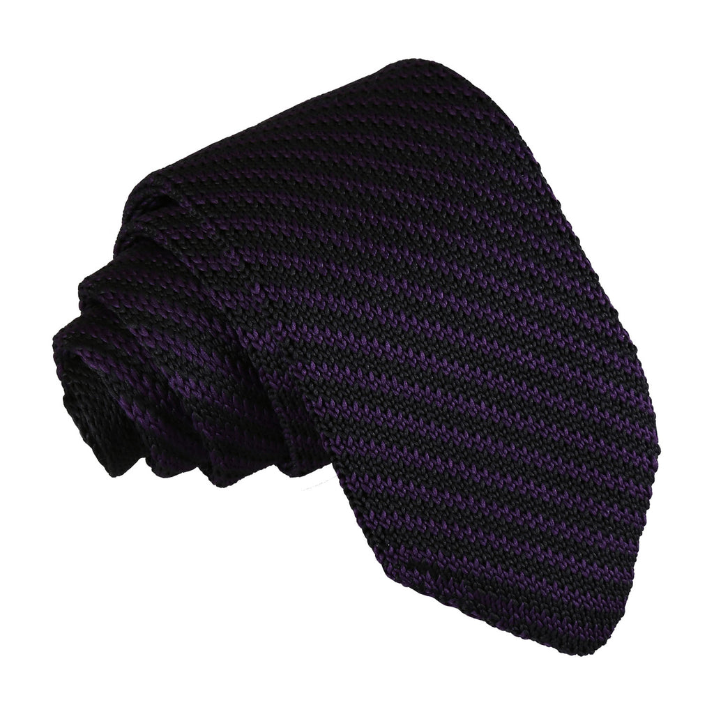 Black and Purple Diagonal Stripe Knitted Slim Tie