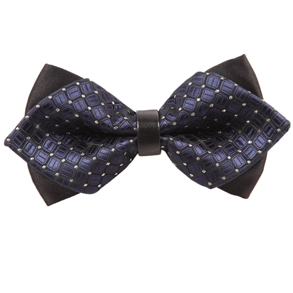 Covert Checks Navy Blue Diamond Tip Pre Tied Bow Tie