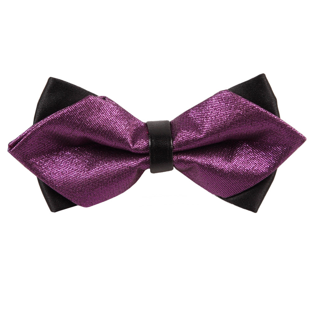 Plain Metallic Purple Diamond Tip Pre Tied Bow Tie