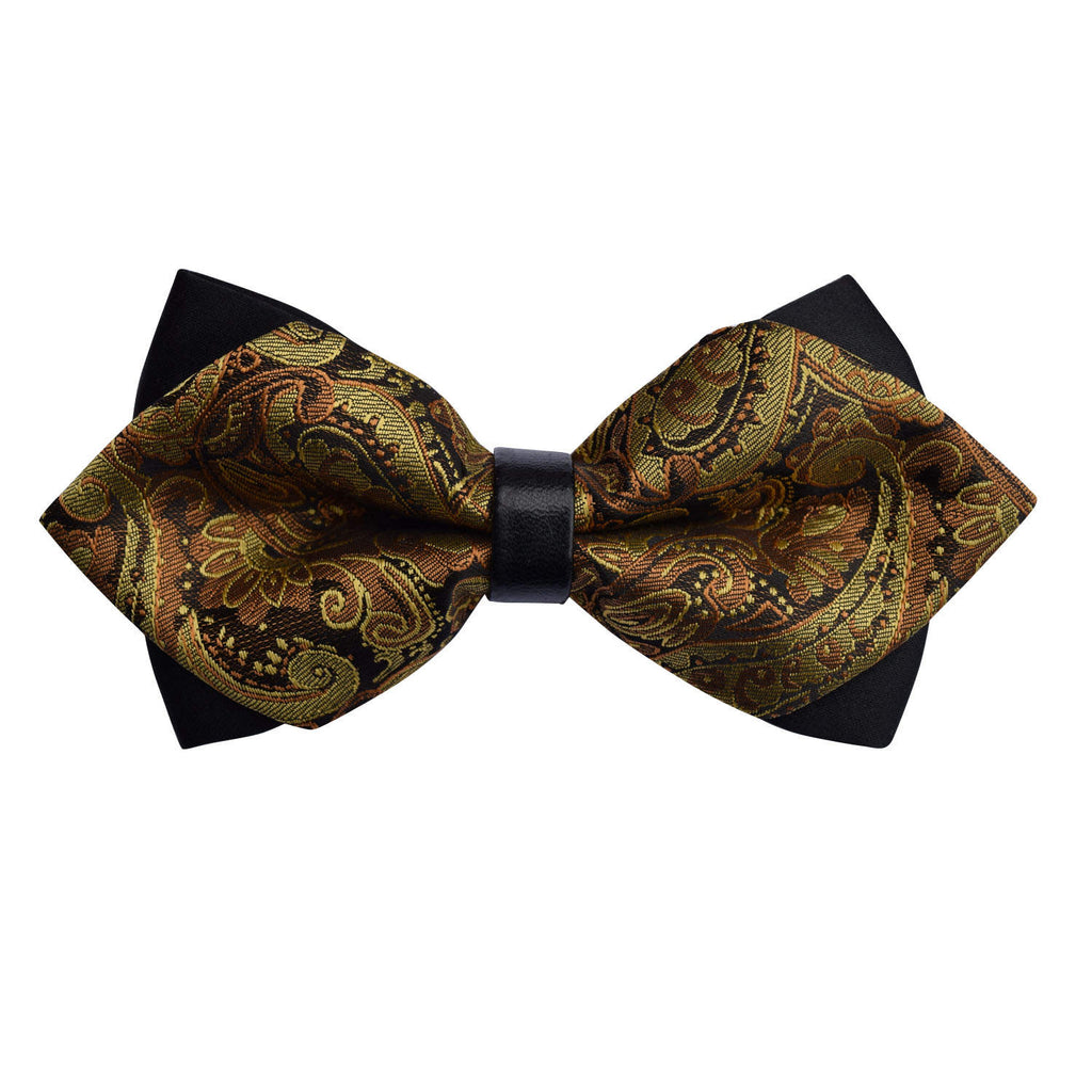 Paisley Dark Gold Diamond Tip Pre Tied Bow Tie