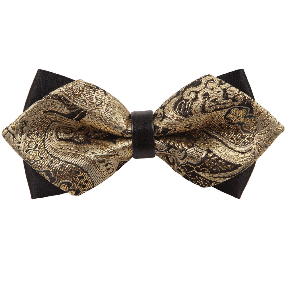 Paisley Gold Diamond Tip Pre Tied Bow Tie