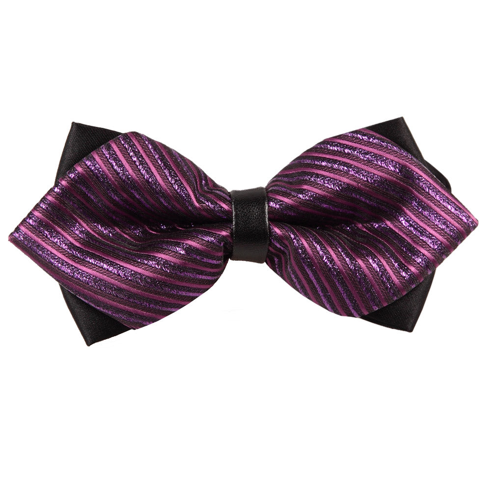 Thin Stripes Purple and Pink Diamond Tip Pre Tied Bow Tie