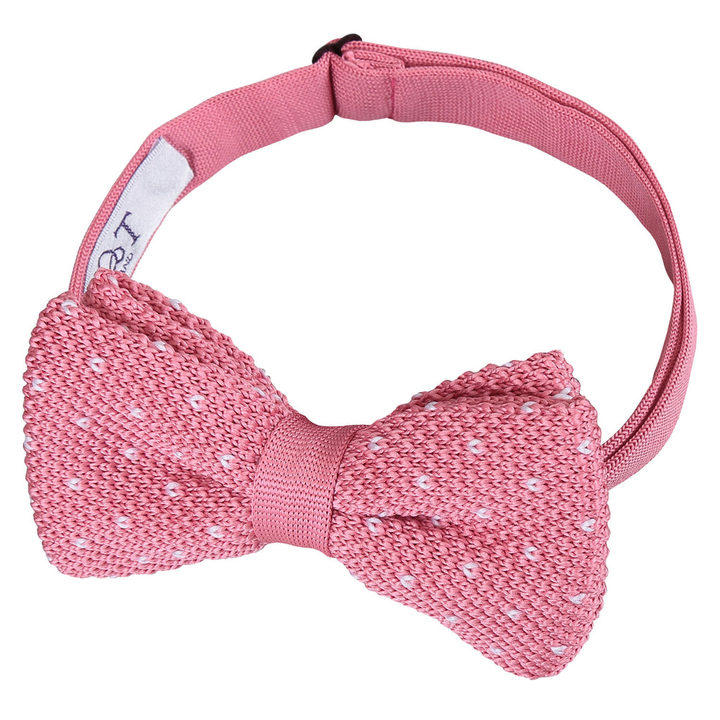 Baby Pink Flecked V Polka Dot Knitted Pre Tied Bow Tie