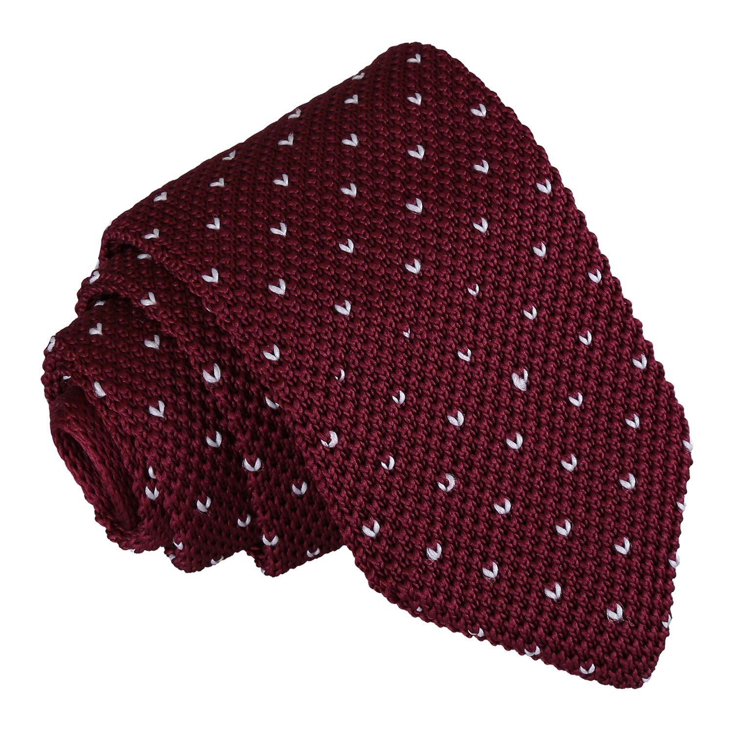 Burgundy Flecked V Polka Dot Knitted Slim Tie