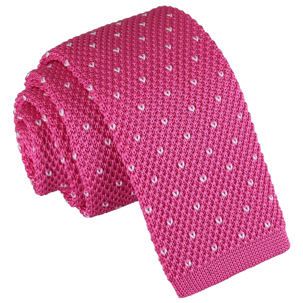 Fuchsia Pink Flecked V Polka Dot Knitted Skinny Tie