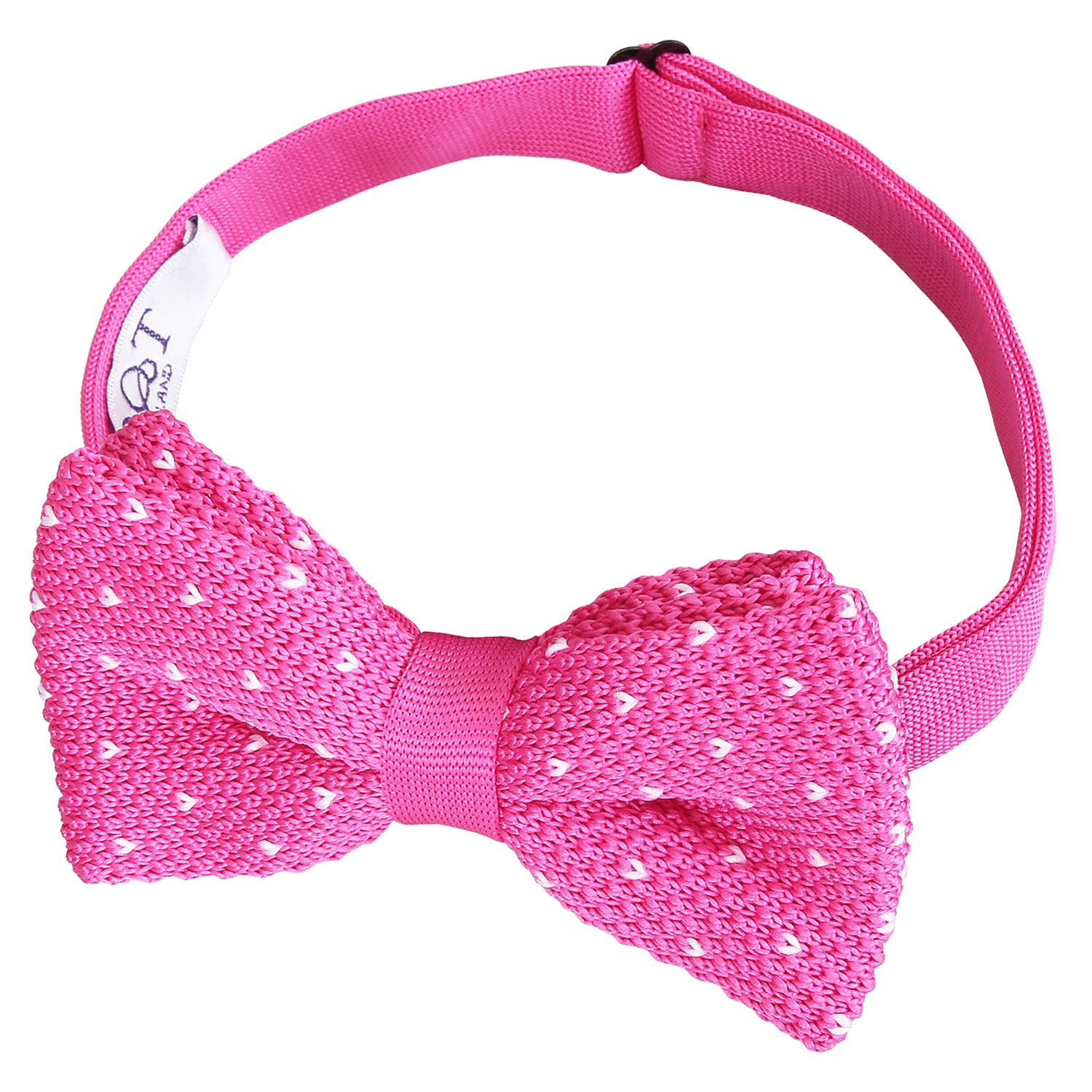Fuchsia Pink Flecked V Polka Dot Knitted Pre Tied Bow Tie