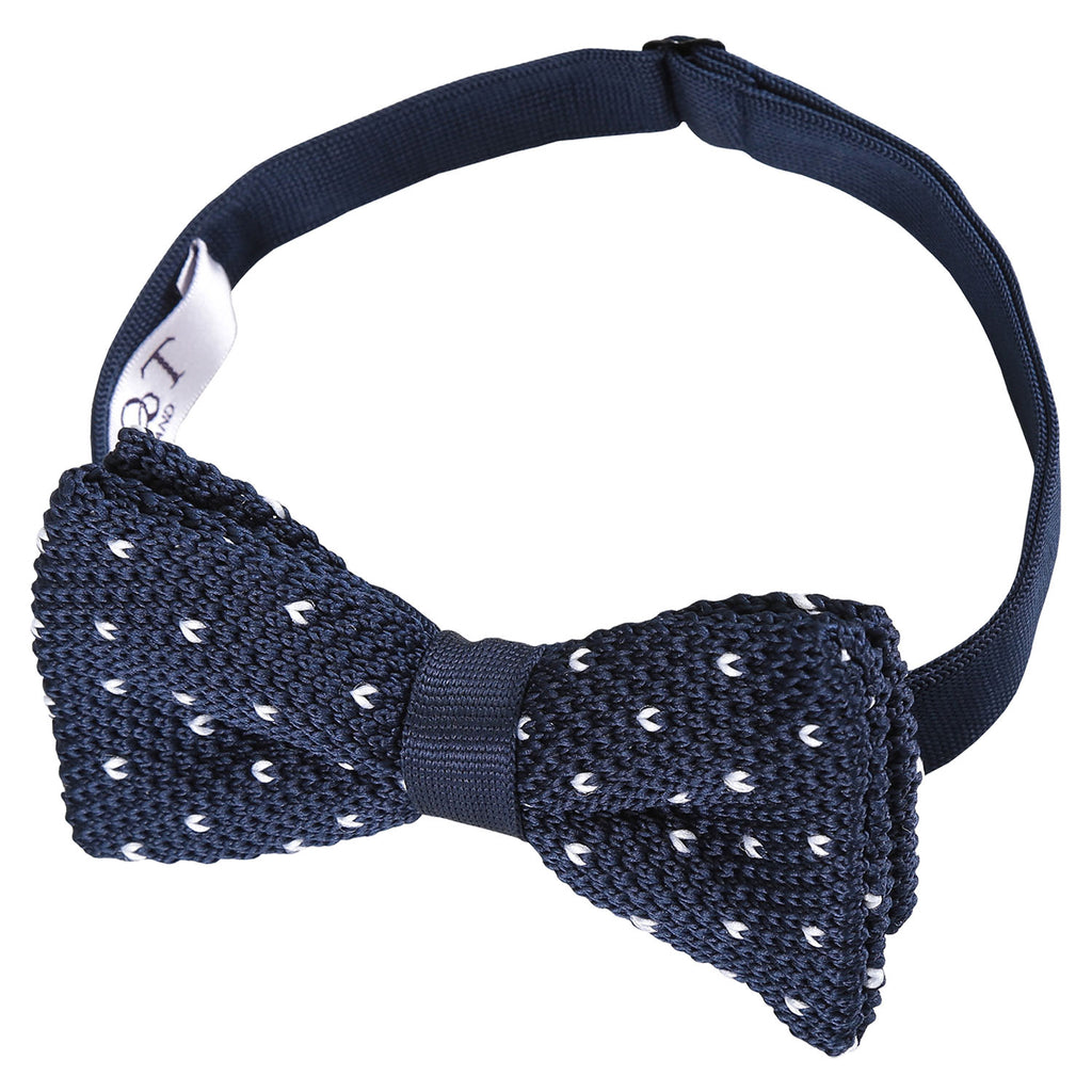 Midnight Blue Flecked V Polka Dot Knitted Pre Tied Bow Tie