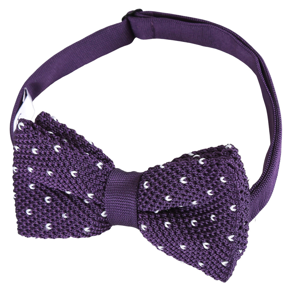 Cadbury Purple Flecked V Polka Dot Knitted Pre Tied Bow Tie