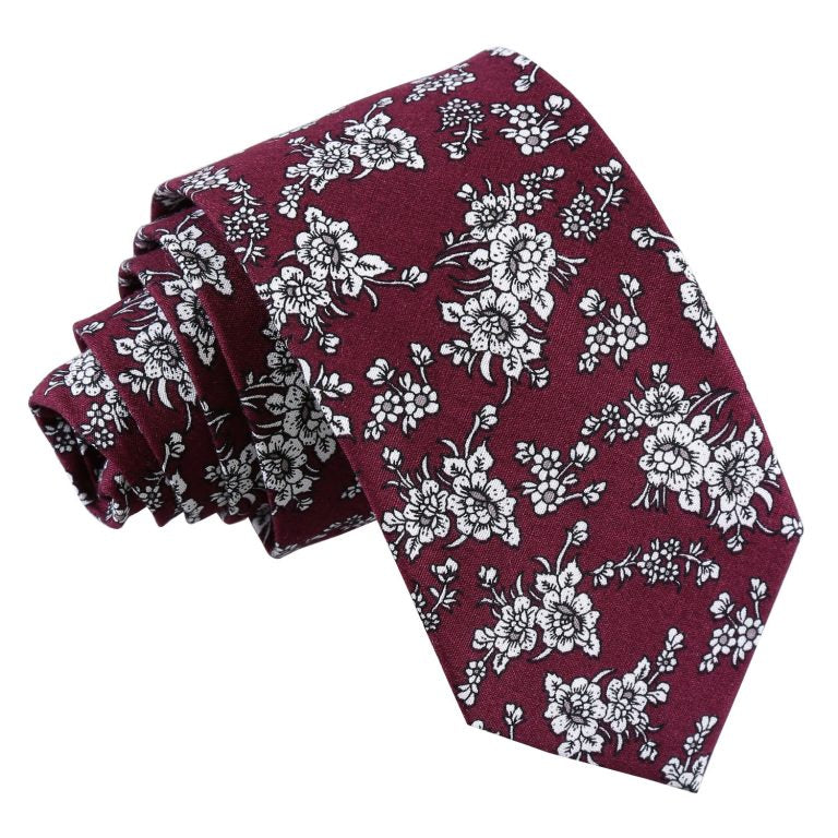 Burgundy Floral Daphne Cotton Slim Tie