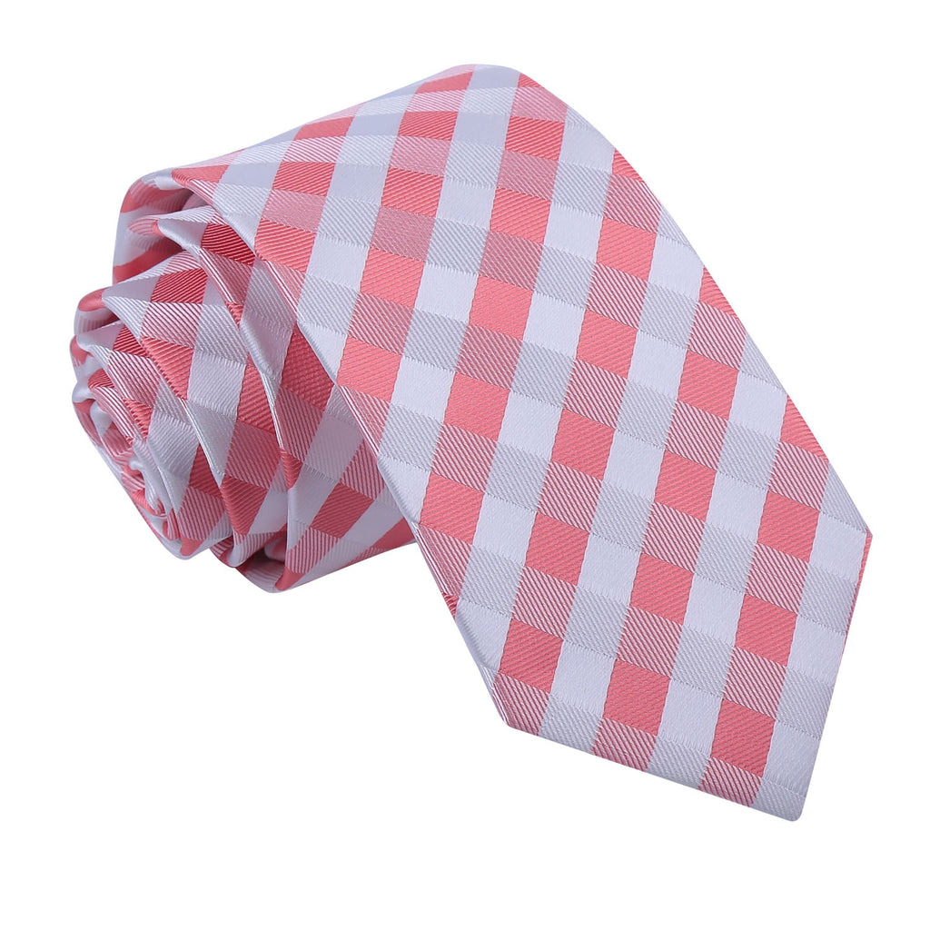 Coral Gingham Check Slim Tie