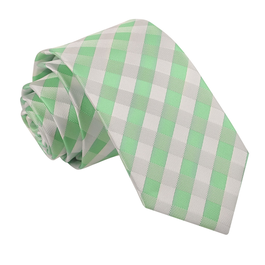 Mint Green Gingham Check Slim Tie