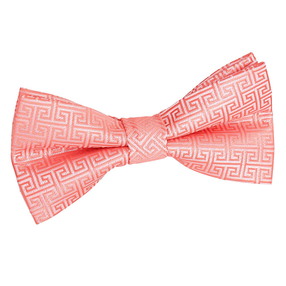 Coral Greek Key Pre Tied Bow Tie