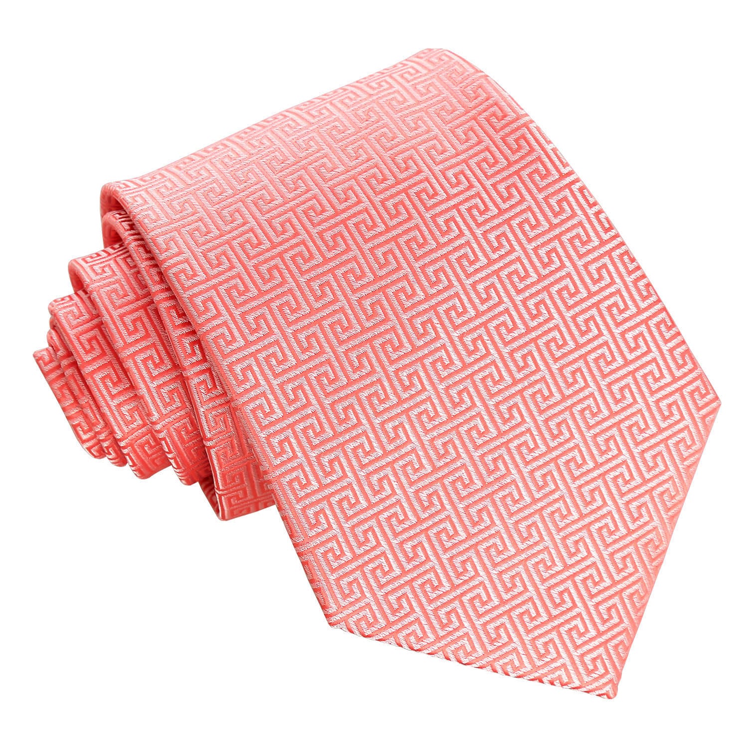 Coral Greek Key Classic Tie