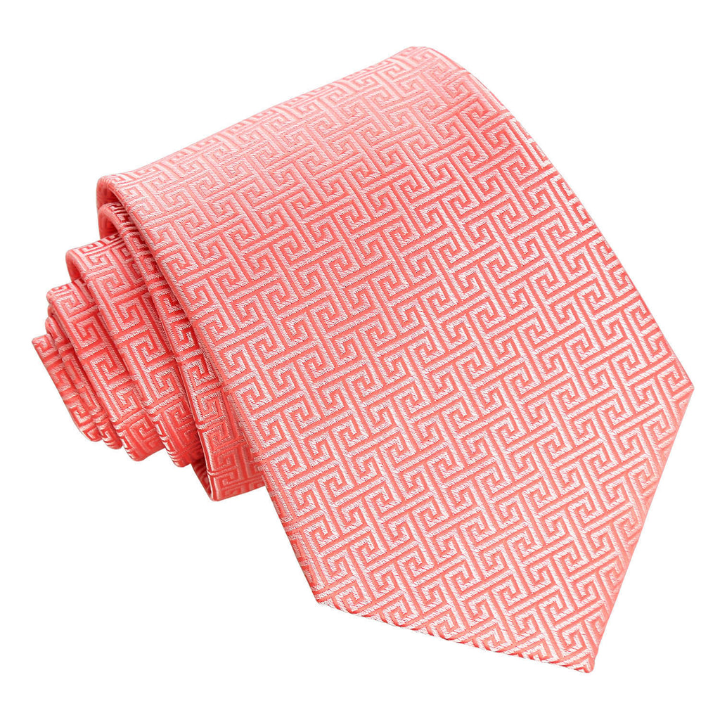 Coral Greek Key Classic Tie