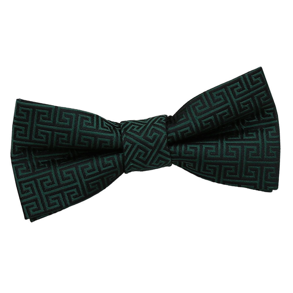 Boys Dark Green Greek Key Pre Tied Bow Tie