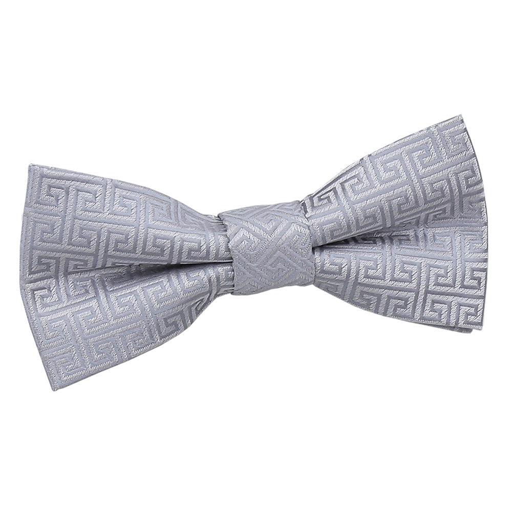 Boys Silver Greek Key Pre Tied Bow Tie