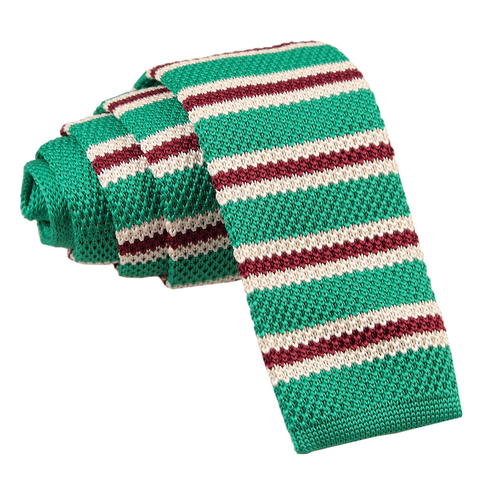 Knitted 3 Thin Stripe Skinny Tie - Knitted Navy with Yellow and White Thin Stripe - Well Dapper