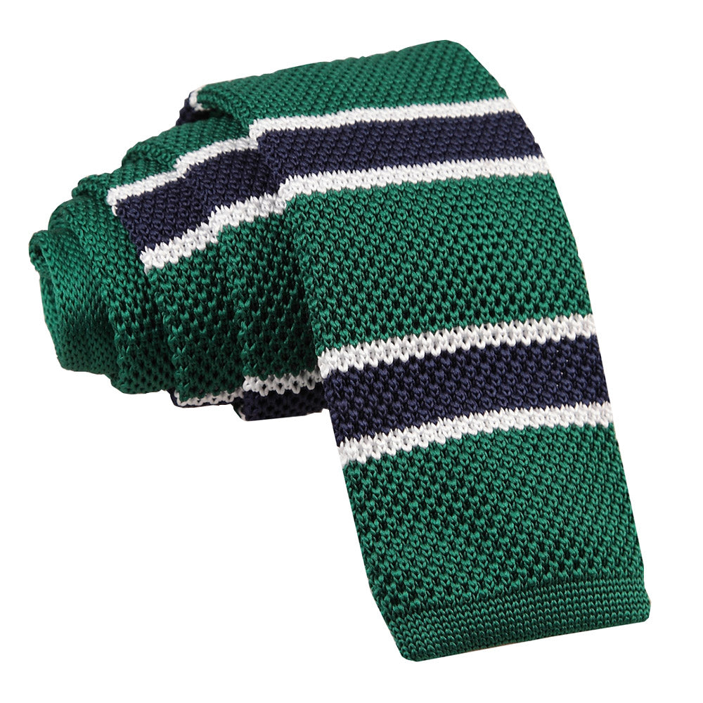 Knitted Stripe with 2 Borders Skinny Tie - Knitted Light Blue, Grey with White Thin Stripe - Well Dapper