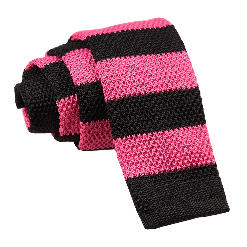 Hot Pink and Navy Knitted Striped Skinny Tie