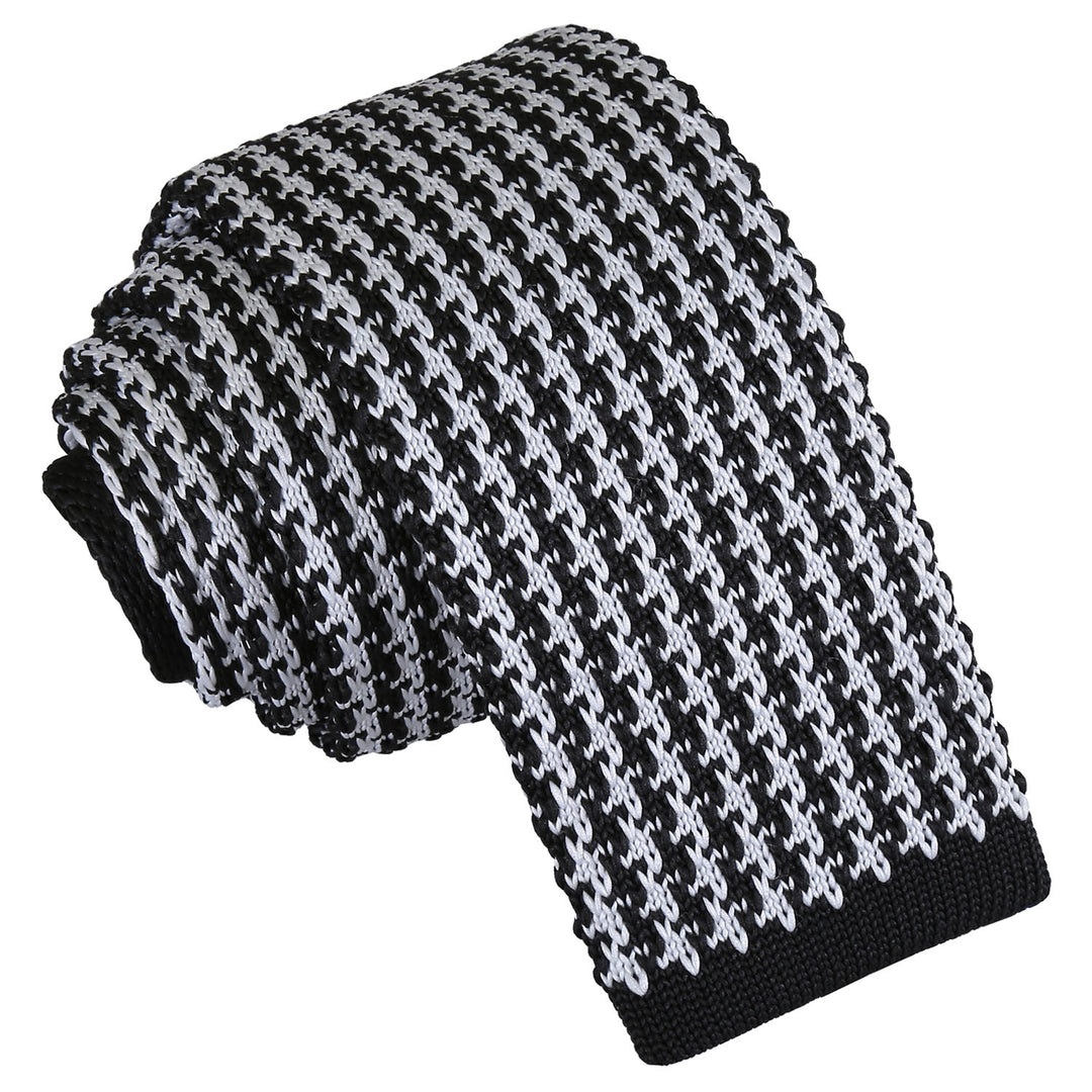 Houndstooth Knitted Skinny Tie - White and Burgundy - Well Dapper