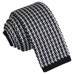 Houndstooth Knitted Skinny Tie - White and Navy - Well Dapper