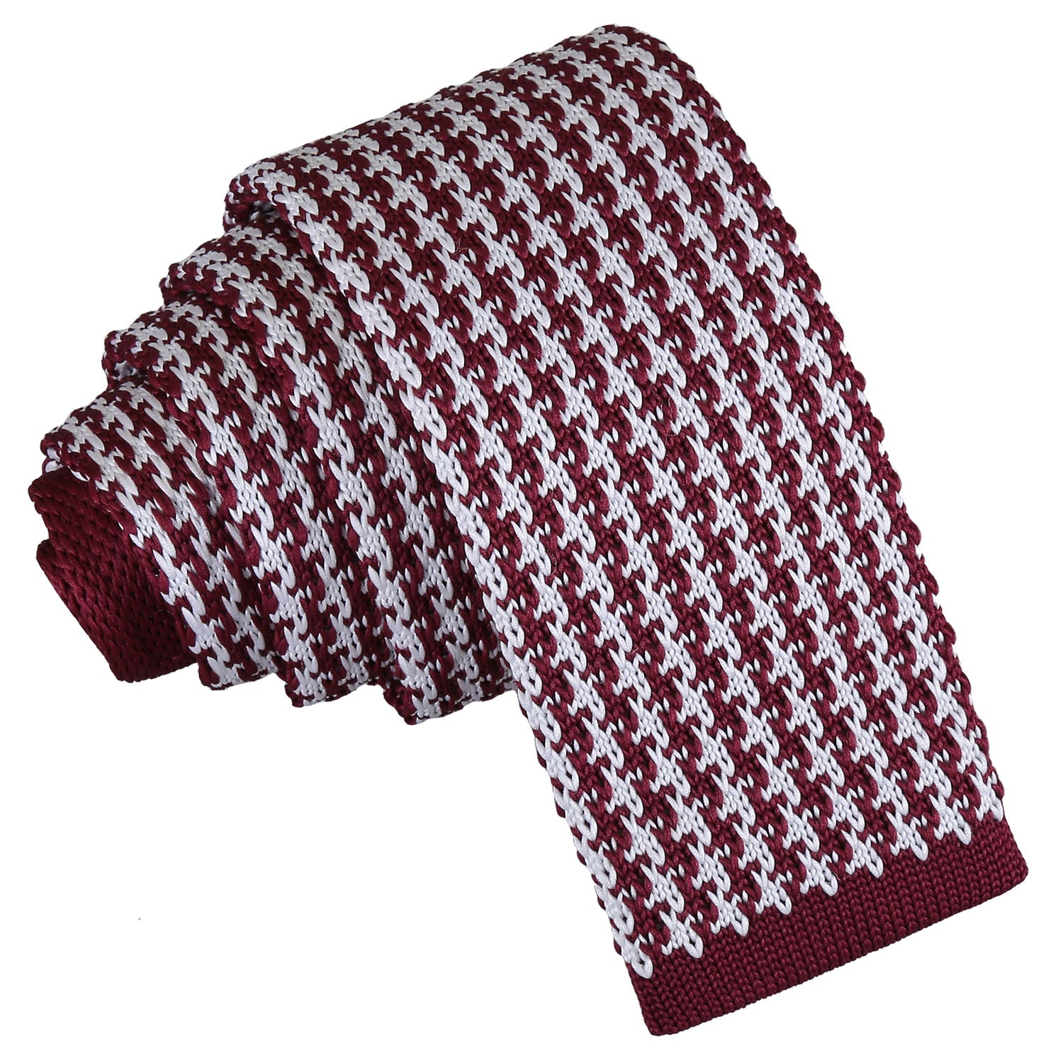 Houndstooth Knitted Skinny Tie - White and Grey - Well Dapper