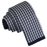 White and Navy Houndstooth Knitted Skinny Tie
