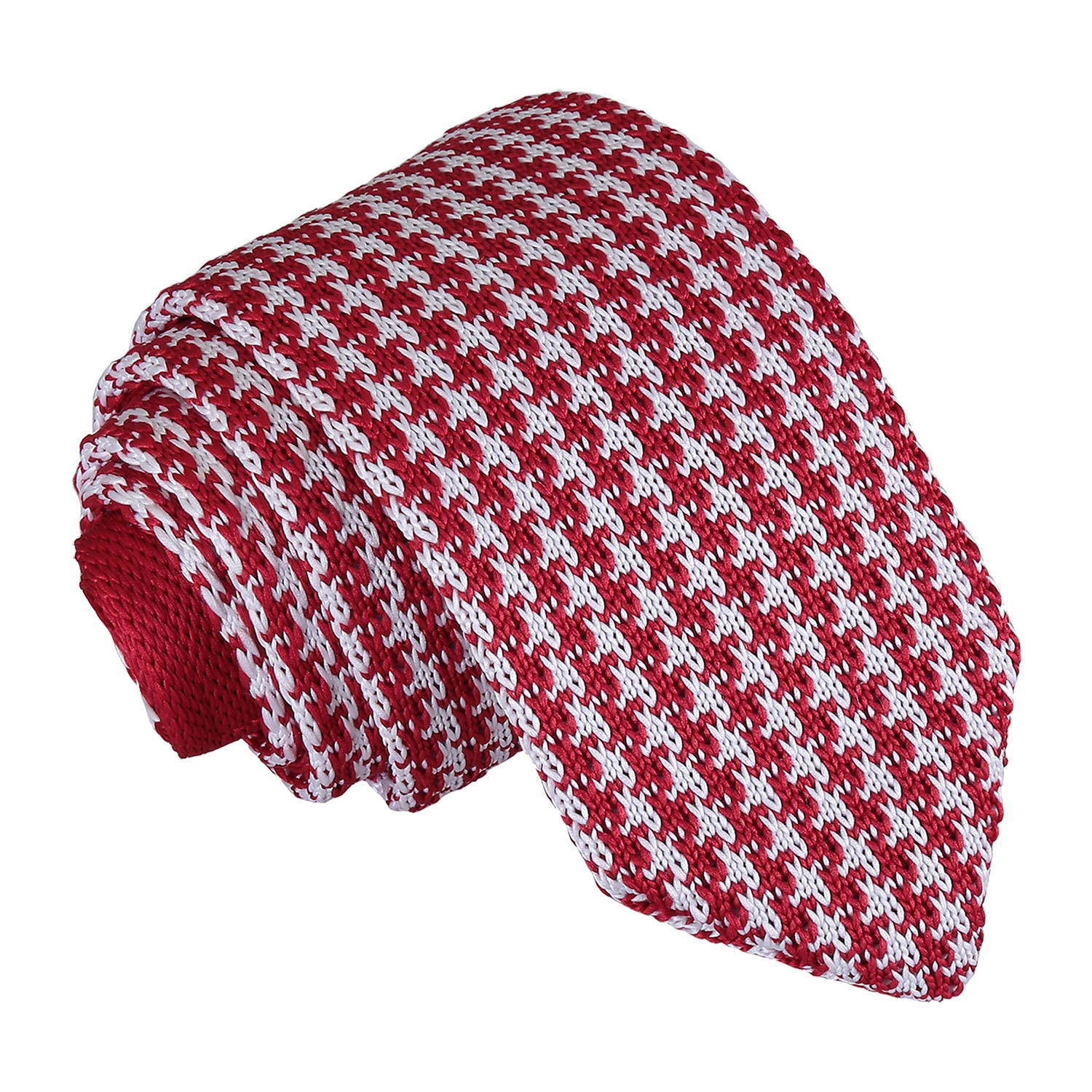 Houndstooth Knitted Slim Tie - White and Navy - Well Dapper
