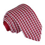 Houndstooth Knitted Slim Tie - White and Navy - Well Dapper