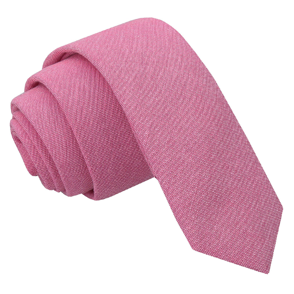 Amaranth Pink Chambray Cotton Skinny Tie