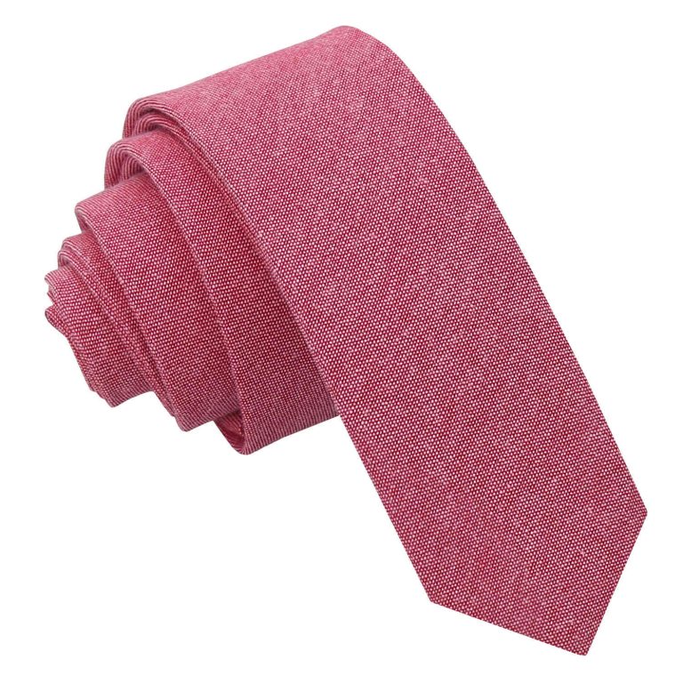 Chambray Cotton Skinny Tie - Amaranth Pink - Well Dapper