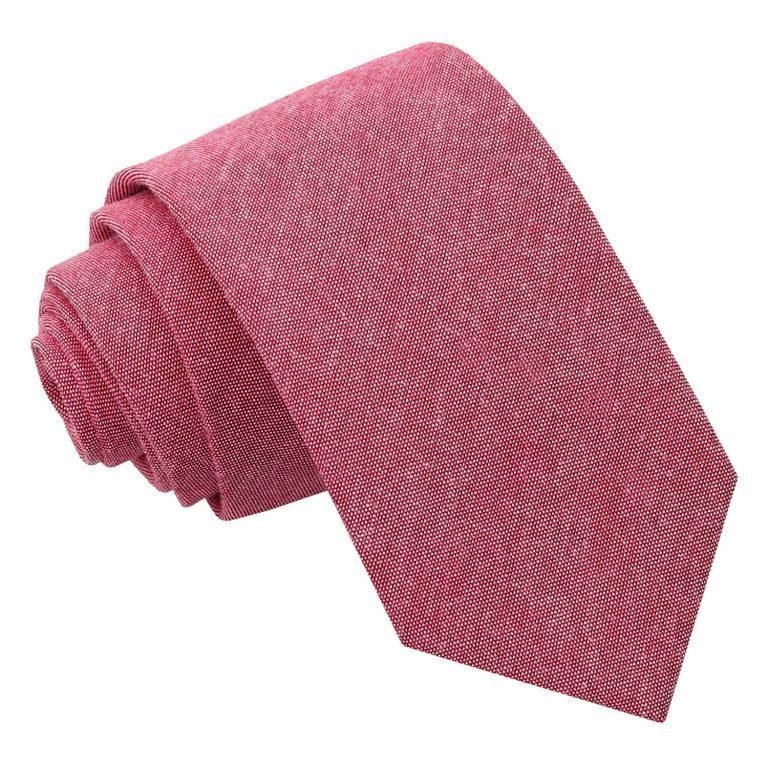 Chambray Cotton Slim Tie - Amaranth Pink - Well Dapper