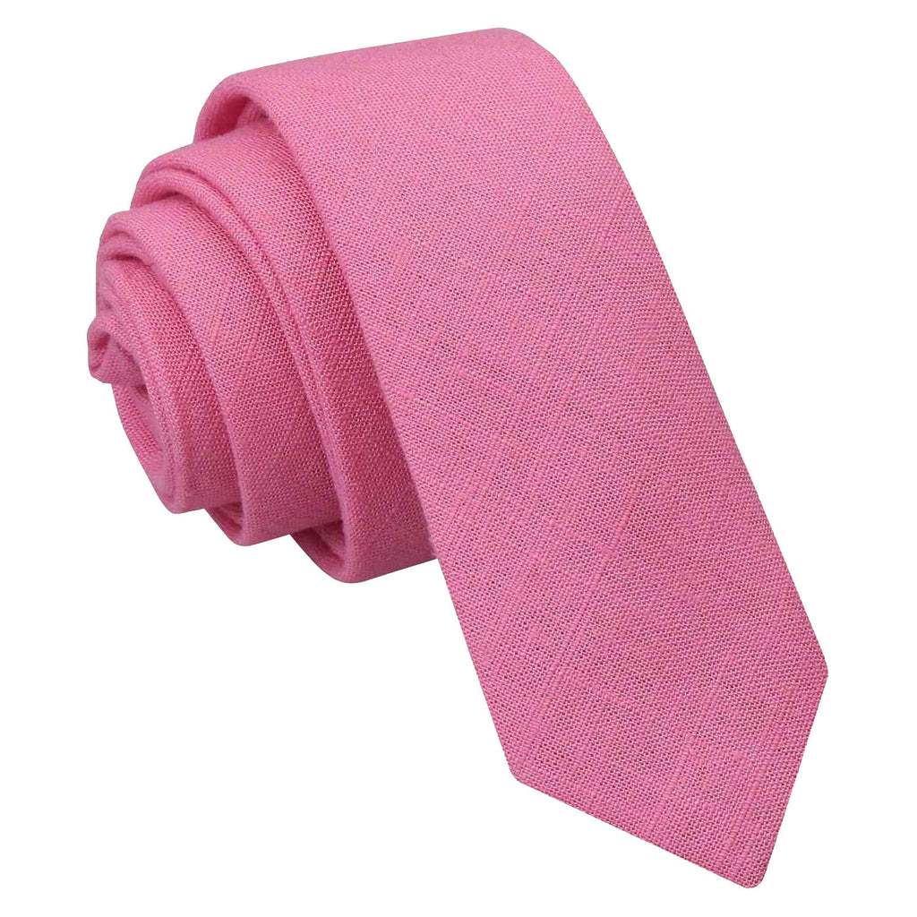 Carnation Pink Hopsack Linen Skinny Tie