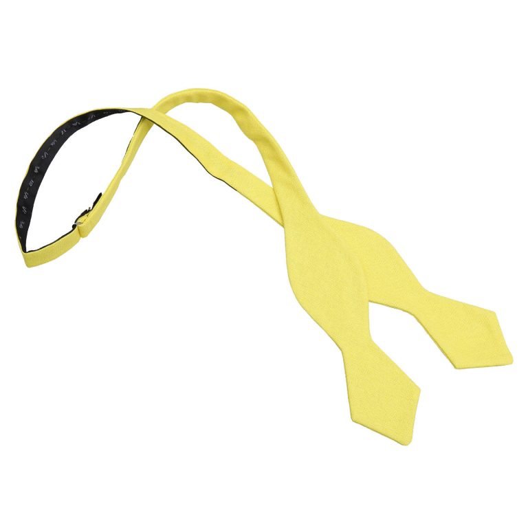 Daffodil Yellow Hopsack Linen Pointed Self Tie Bow Tie