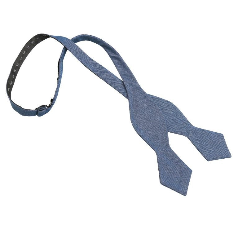 Dark Blue Hopsack Linen Pointed Self Tie Bow Tie