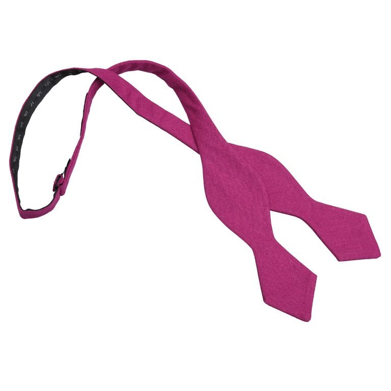 Dark Fuchsia Hopsack Linen Pointed Self Tie Bow Tie