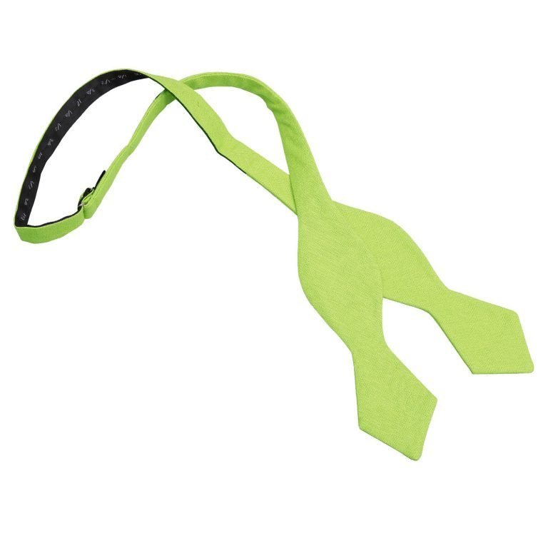 Lime Green Hopsack Linen Pointed Self Tie Bow Tie