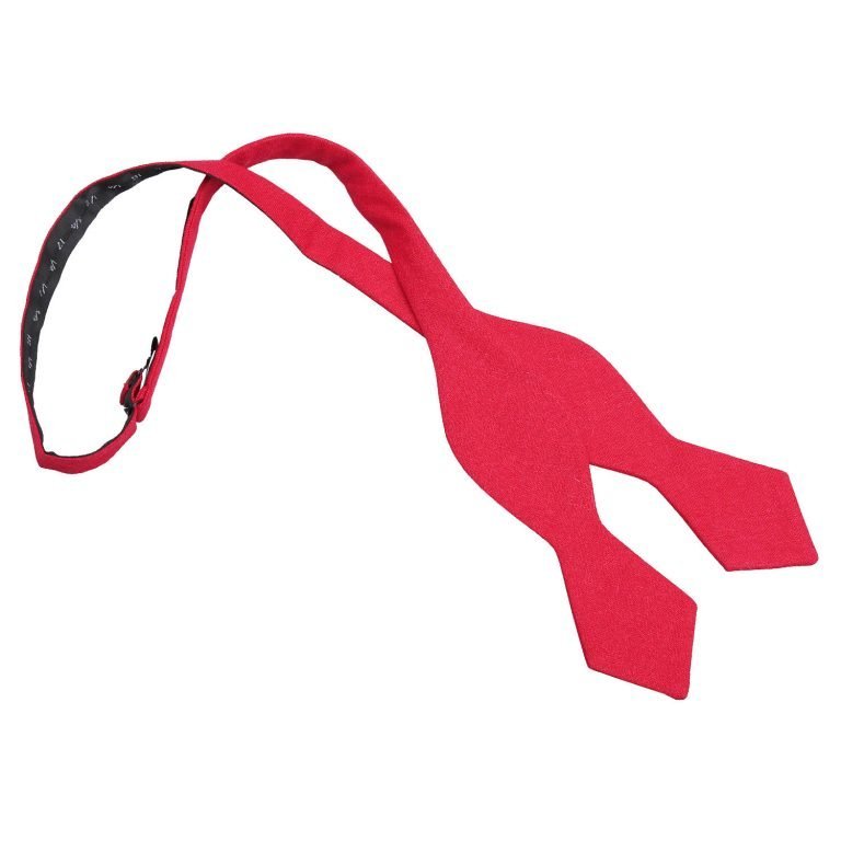 Red Hopsack Linen Pointed Self Tie Bow Tie