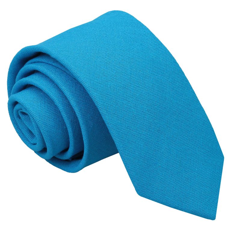 Turquoise Blue Hopsack Linen Skinny Tie