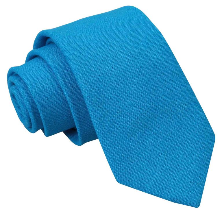 Turquoise Blue Hopsack Linen Slim Tie