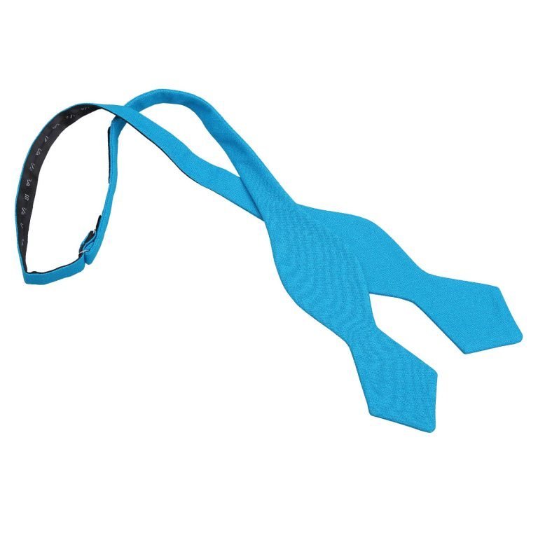 Turquoise Blue Hopsack Linen Pointed Self Tie Bow Tie