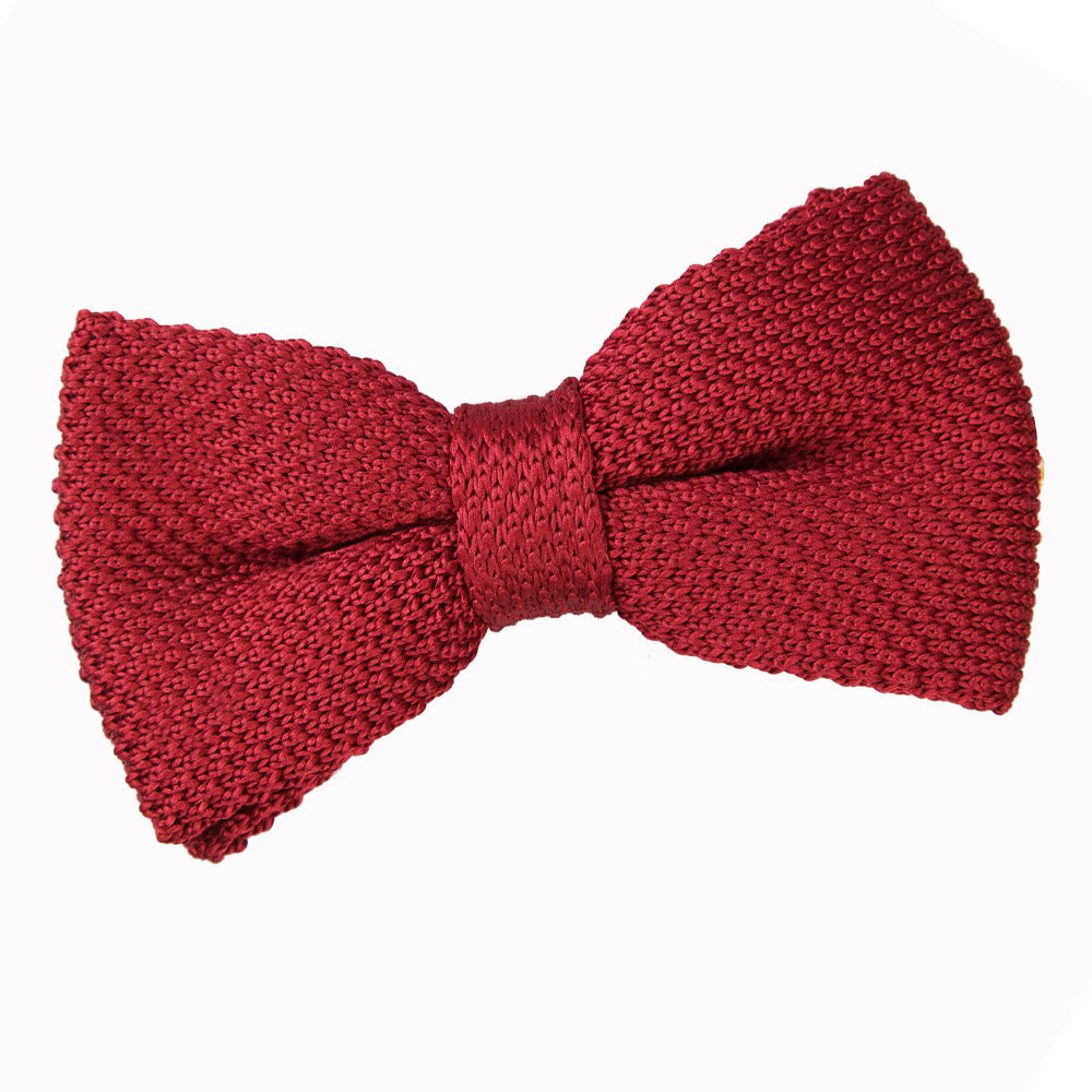 Plain Knitted Pre-Tied Bow Tie - Crimson Red - Well Dapper