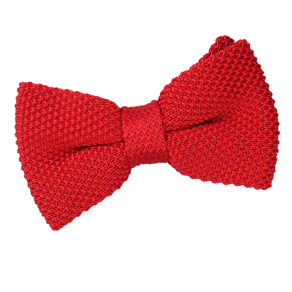 Crimson Red Plain Knitted Pre Tied Bow Tie