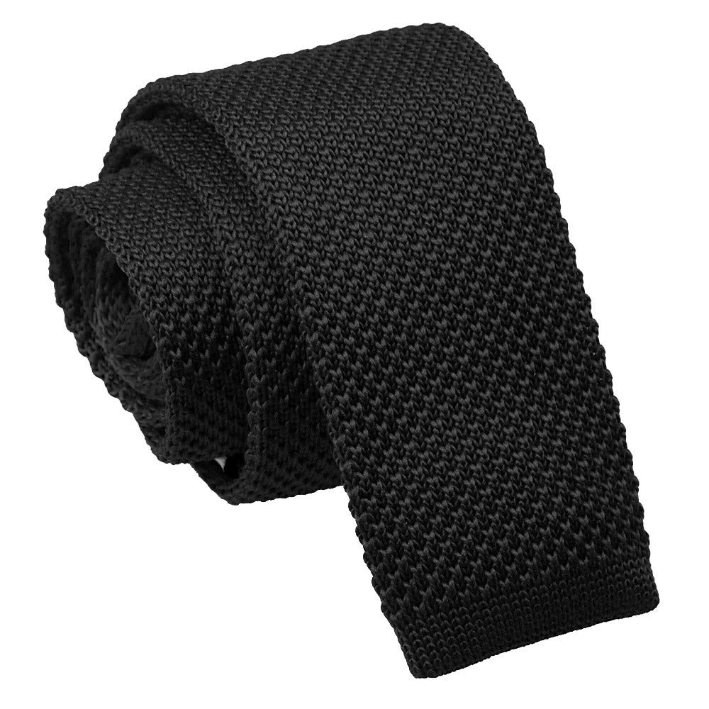 Black Plain Knitted Skinny Tie